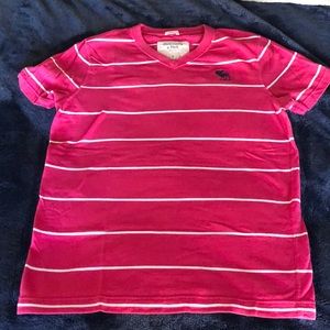 Large, v-neck, pink with white stripes t-shirt. Great condition.